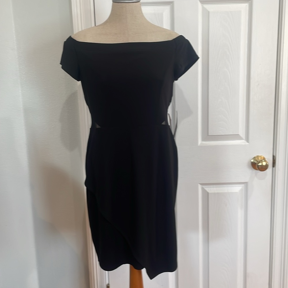 Bebe dress off the shoulder sexy illusion side cutouts mini black womens size 12